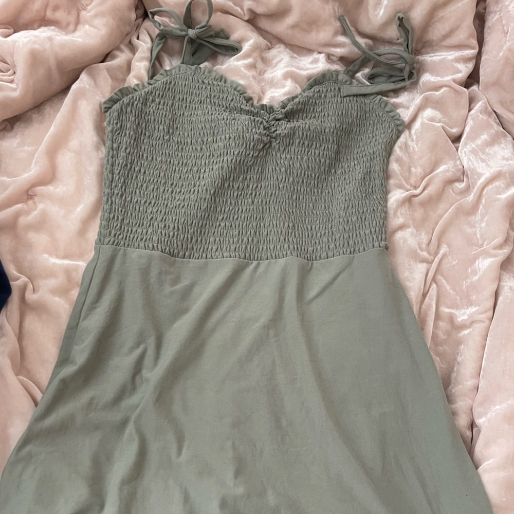 Planet Gold Olive Green Smocked Dress